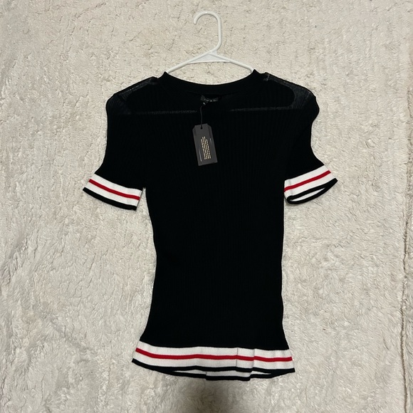 NWT Rag and bone arctic tee black red ribbed crewneck sweater size medium - Picture 3 of 5